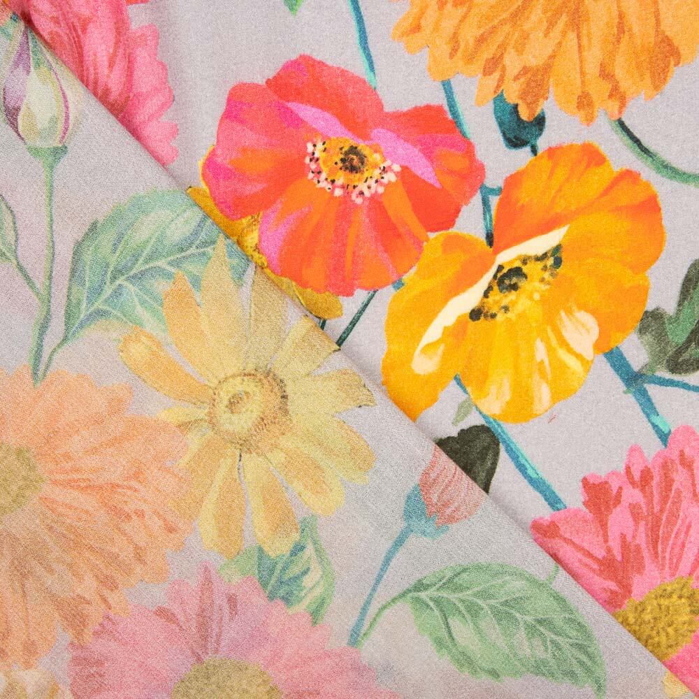 Georgette Viscose Flores Cinza - Ribes y Casals