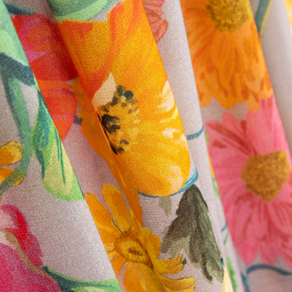 Georgette Viscose Flores Cinza - Ribes y Casals