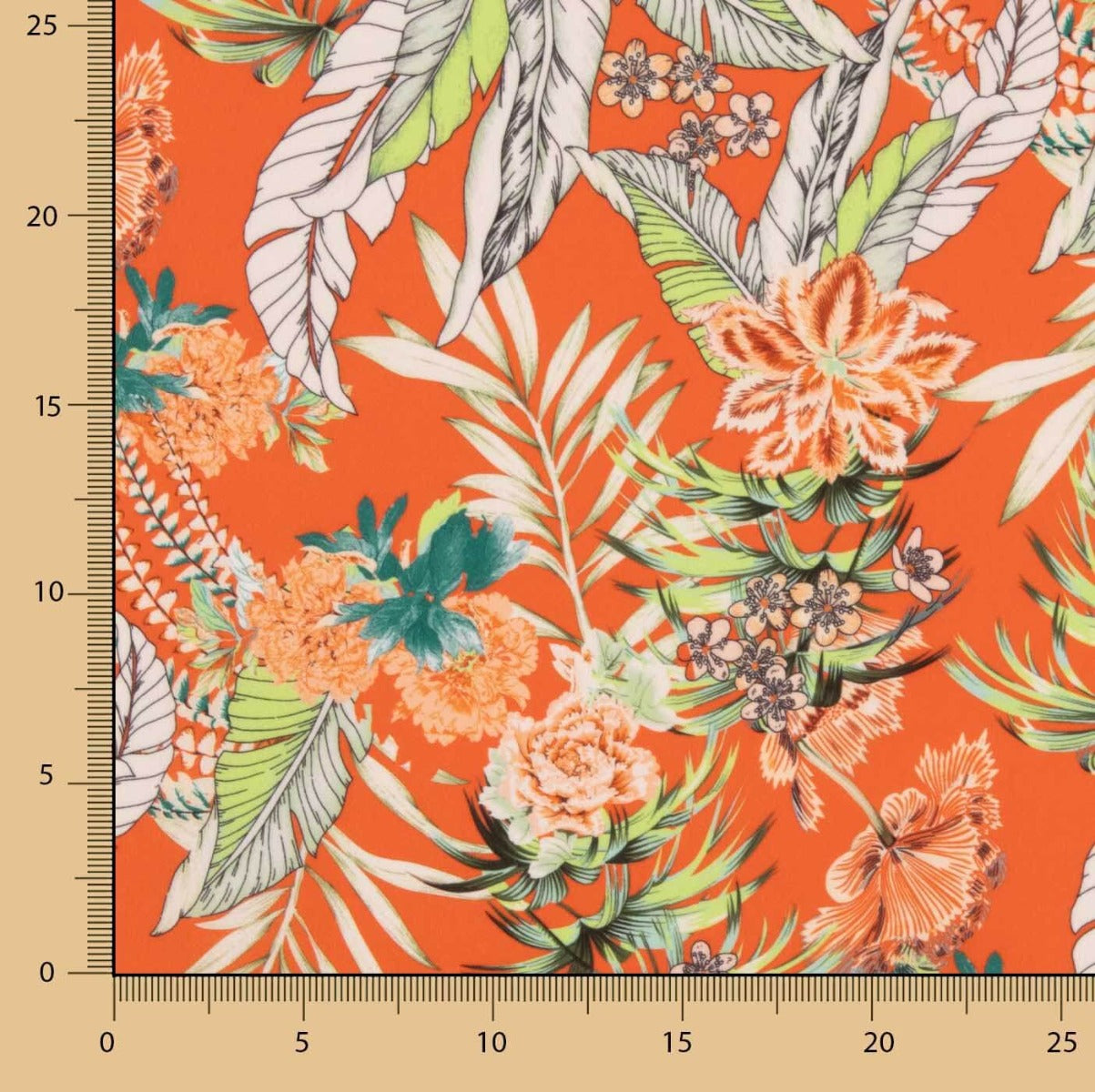 Crepe Leve Estampado Tropical Coral Intenso - Ribes y Casals