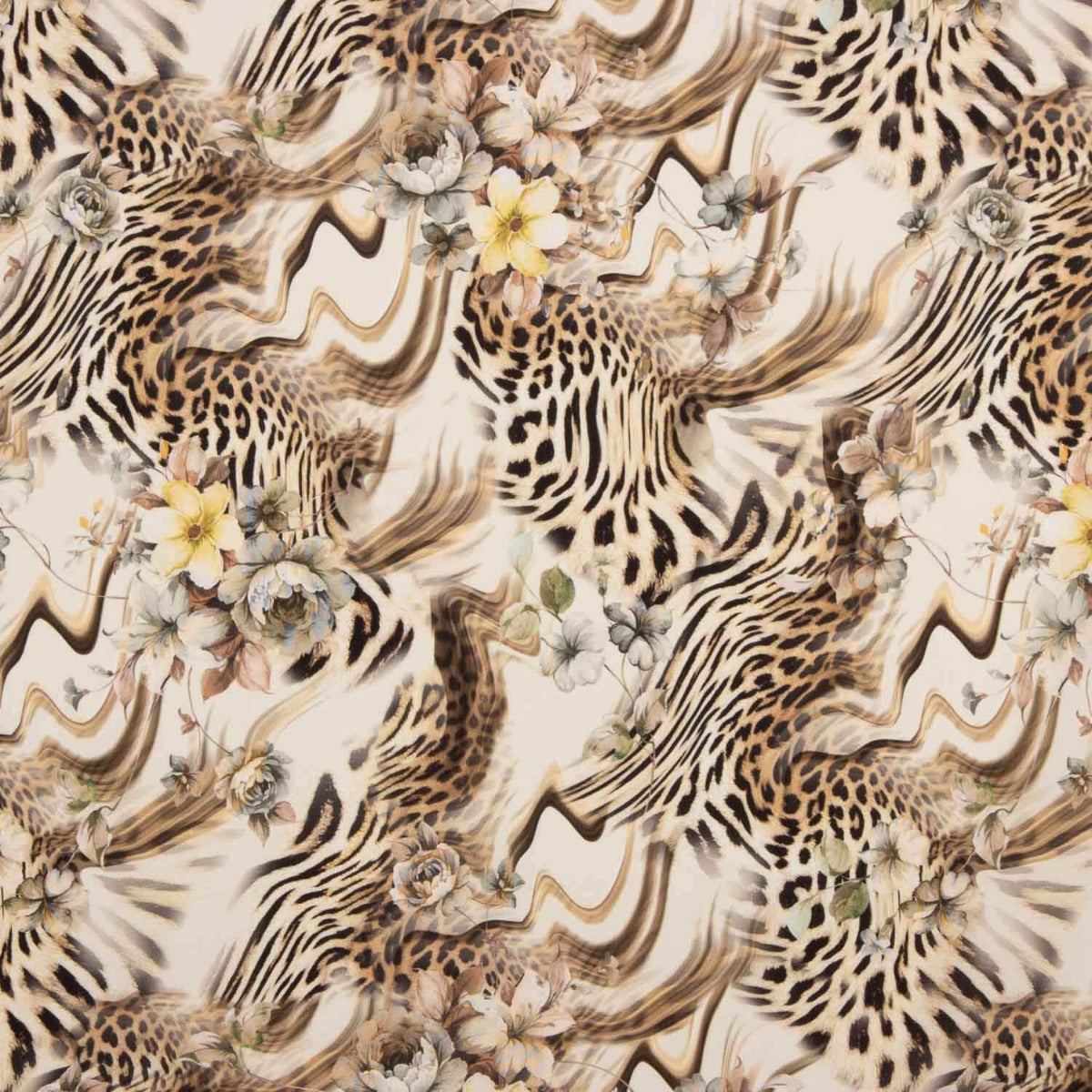 Crepe Leve Estampado Animal Print Floral Bege - Ribes y Casals