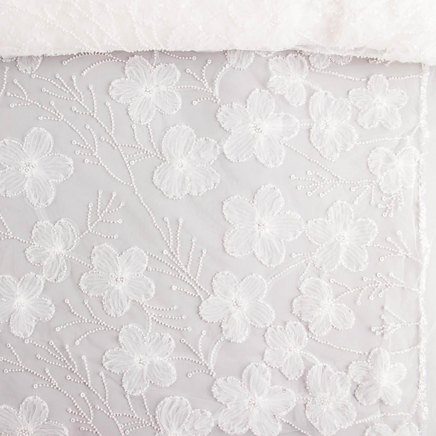 Vestido de Noiva em Tule Branco com Bordados de Flores Elegance - Ribes y Casals
