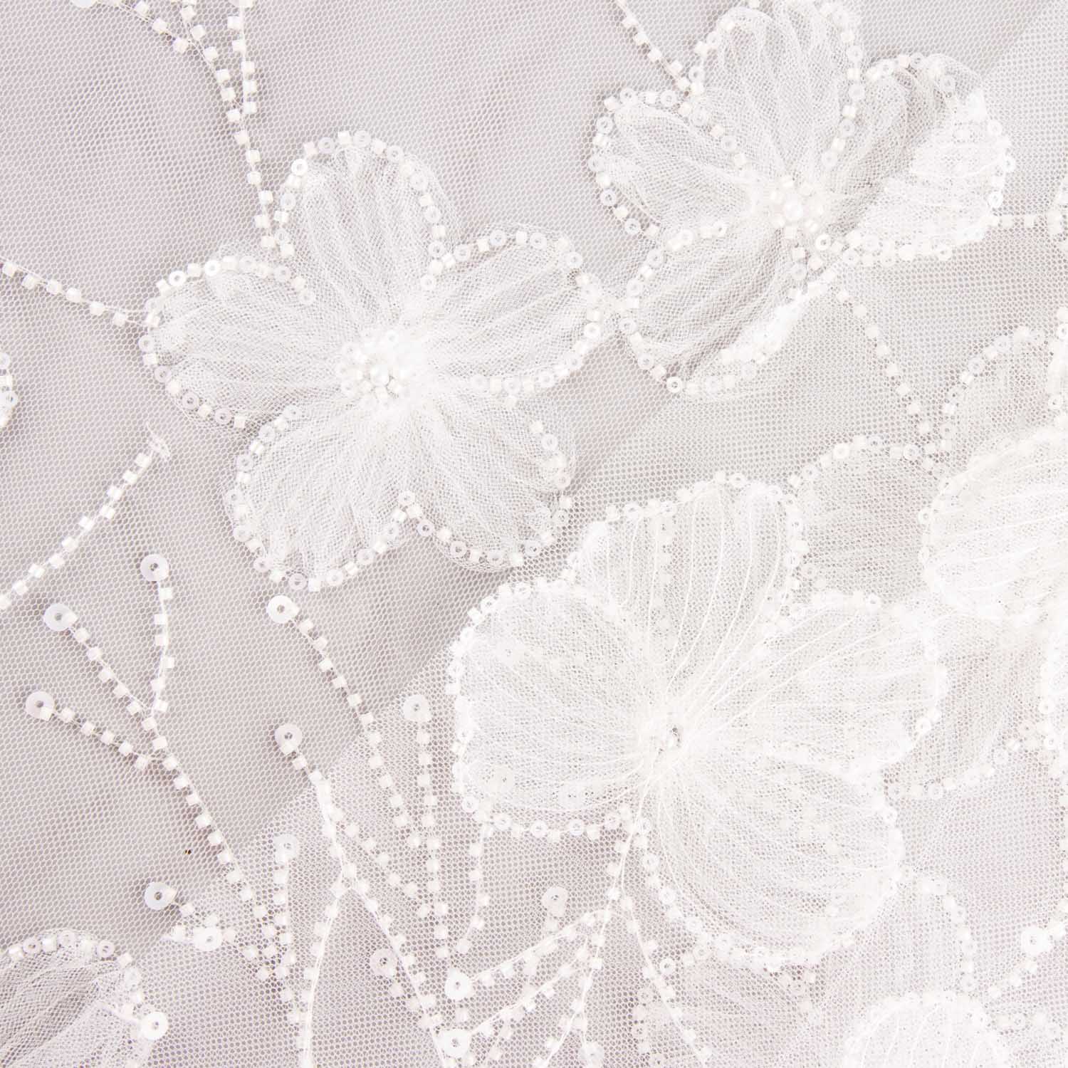 Vestido de Noiva em Tule Branco com Bordados de Flores Elegance - Ribes y Casals