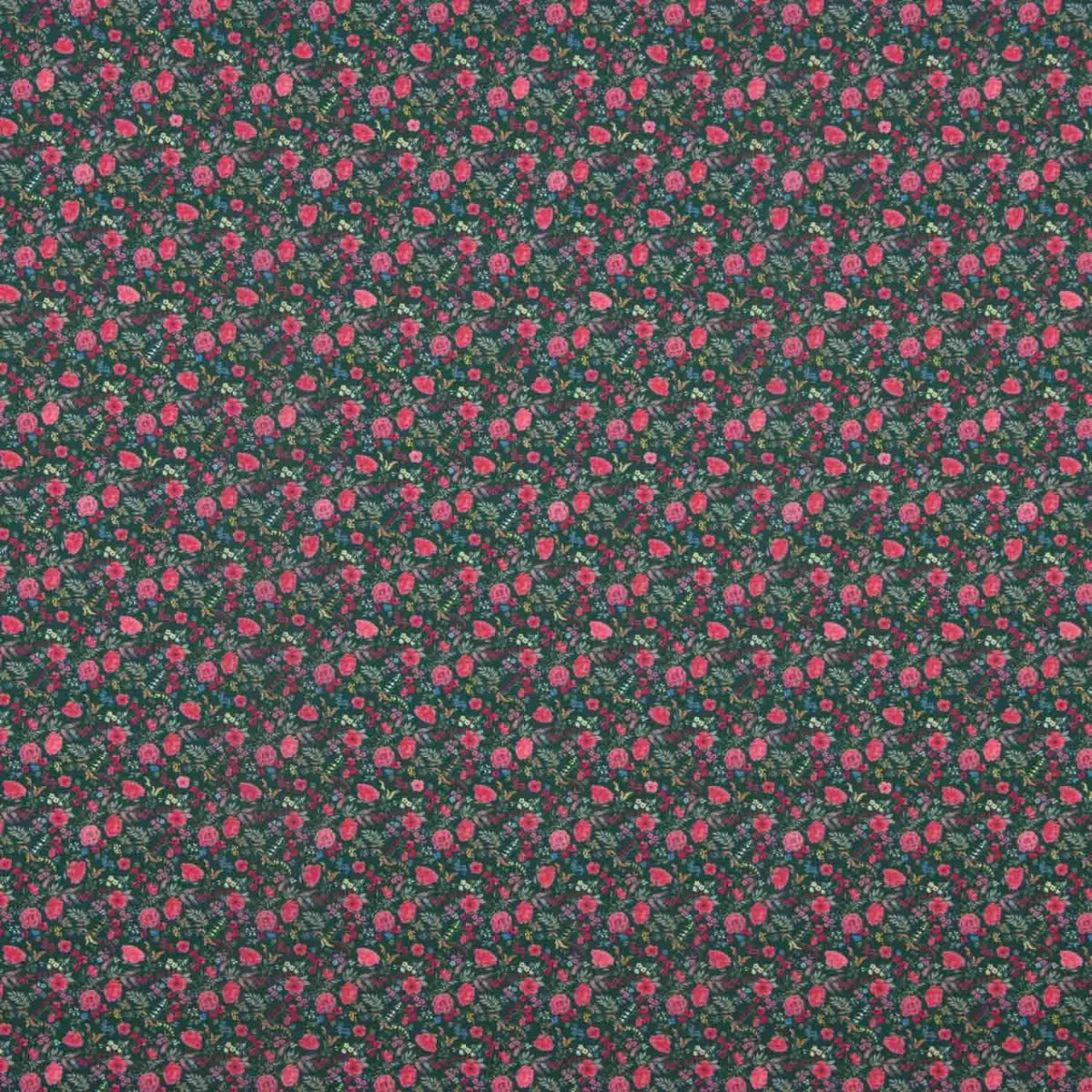 Crepe Leve Estampado Floral Mini Fúcsia sobre Verde Escuro - Ribes y Casals