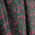 Crepe Leve Estampado Floral Mini Fúcsia sobre Verde Escuro - Ribes y Casals