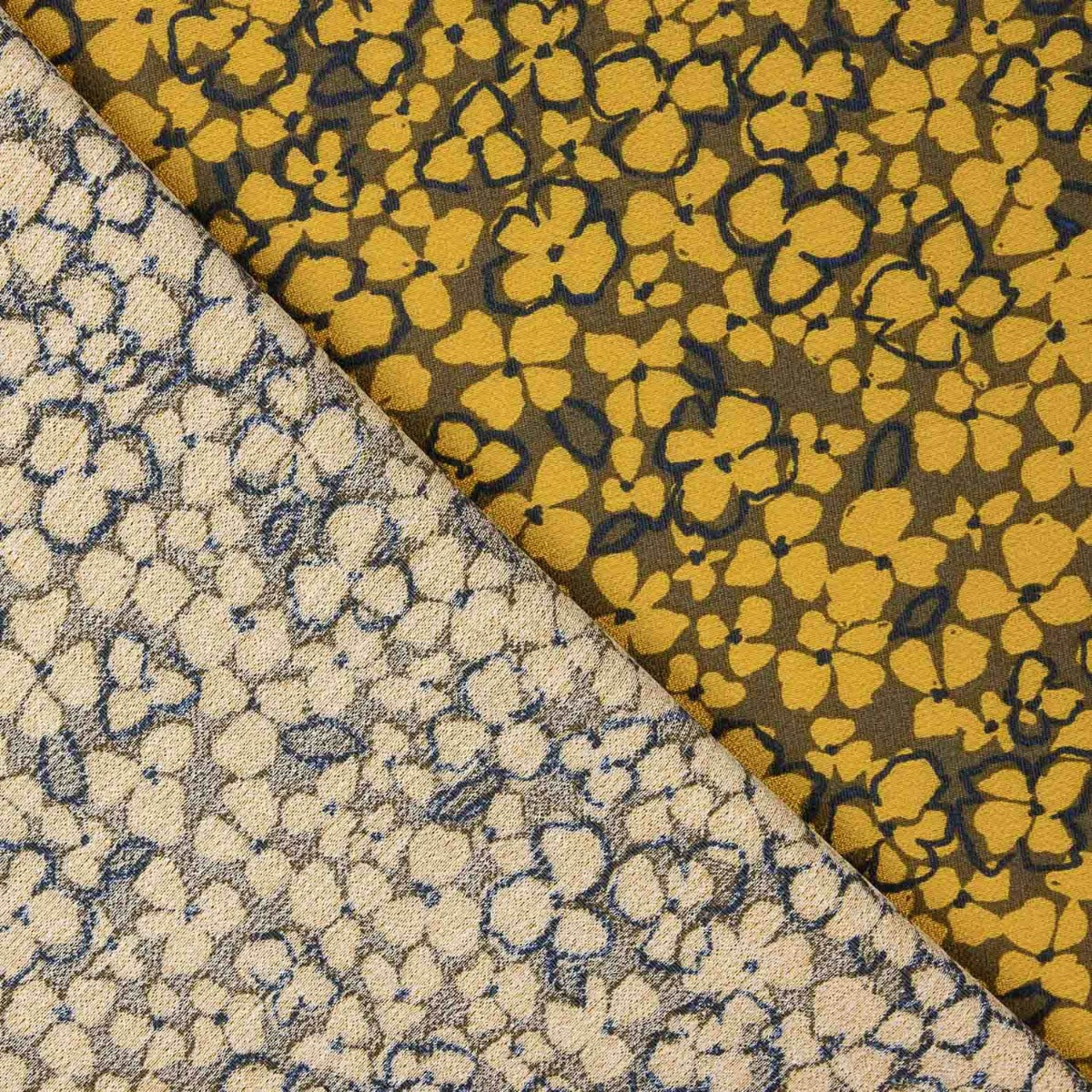 Crepe Viscose Floral Retro Mostarda - Ribes y Casals