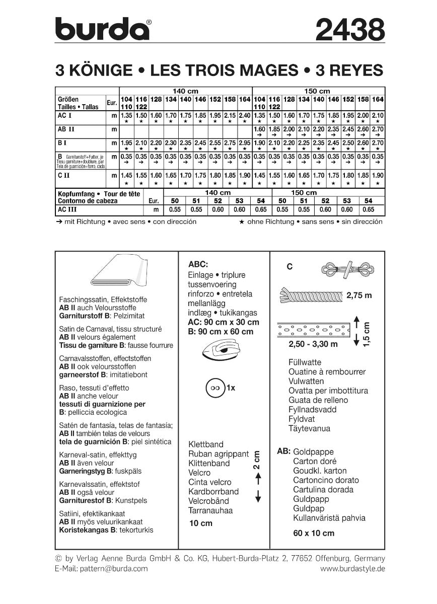 Patrón Burda 2438 Reyes Magos - Ribes y Casals