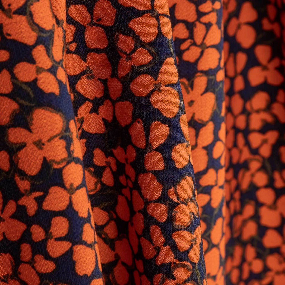 Crepe Viscose Floral Retro Laranja - Ribes y Casals