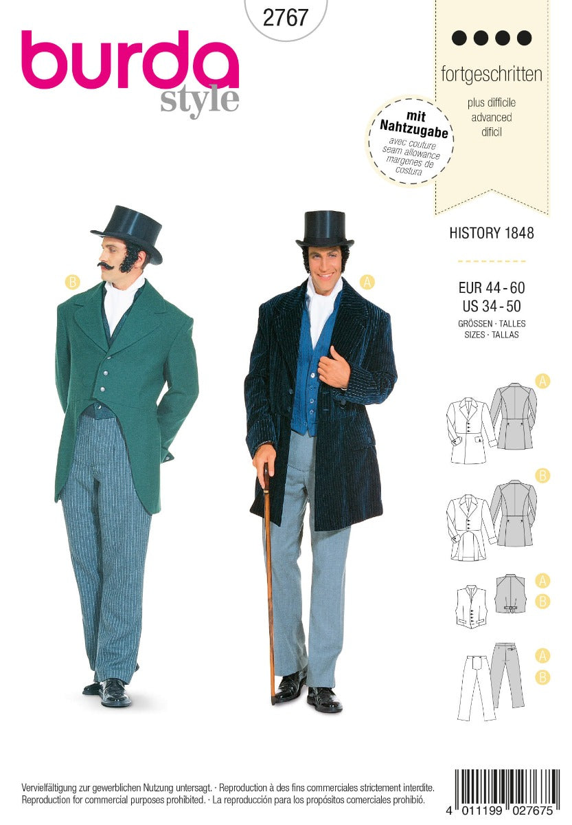 Patrón Burda 2767 Hombre Época - Ribes y Casals