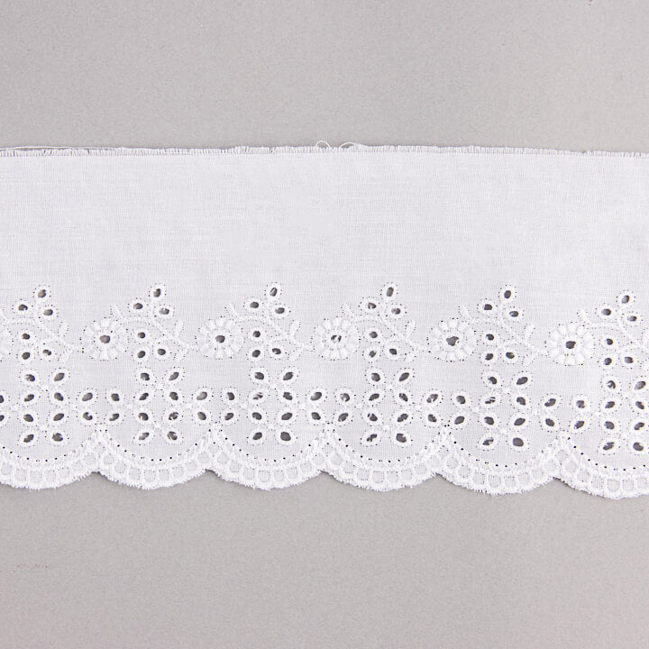 Fita de batista bordada branca, modelo 29095 – 80 mm - Ribes y Casals