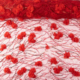 Tule vermelho bordado com flores 3D e lantejoulas - Ribes y Casals