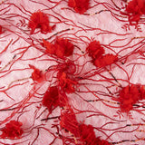 Tule vermelho bordado com flores 3D e lantejoulas - Ribes y Casals