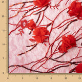 Tule vermelho bordado com flores 3D e lantejoulas - Ribes y Casals