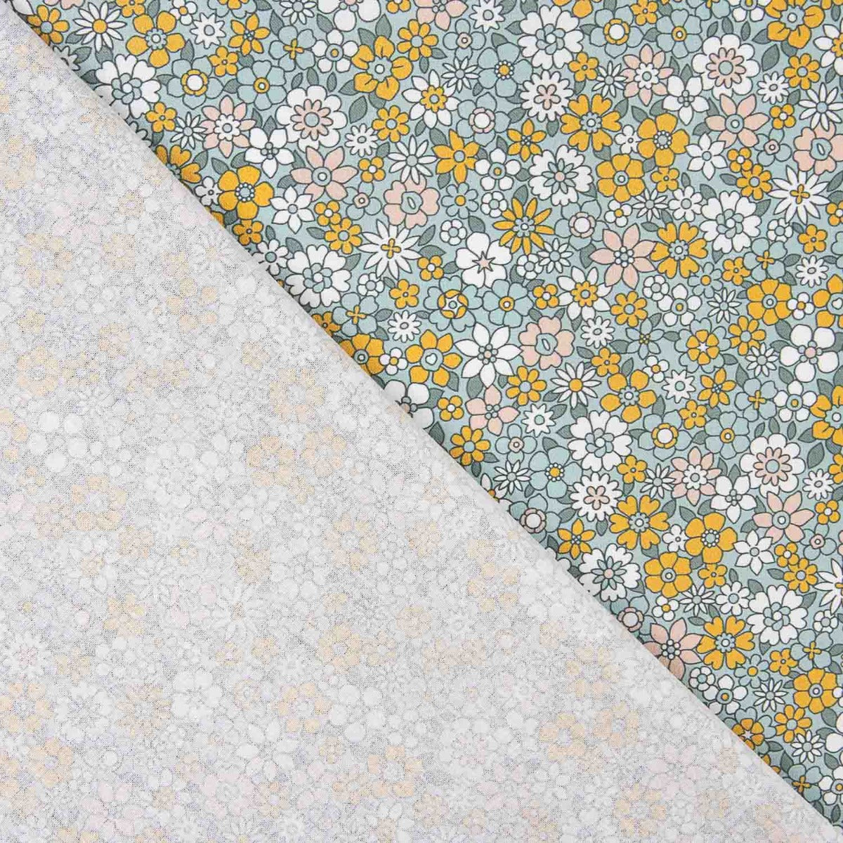 Popeline de Algodão com Flores Vintage Mostarda - Ribes y Casals