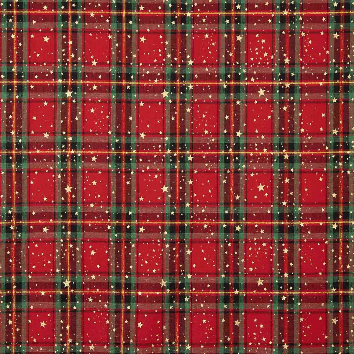 Popeline Natal Tartan Estrelas Douradas - Ribes y Casals