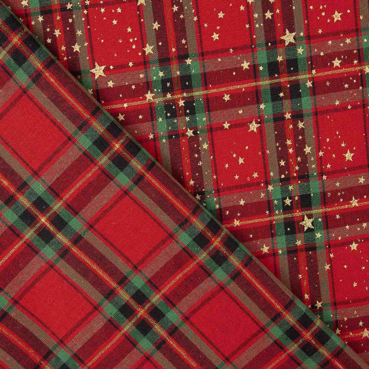 Popeline Natal Tartan Estrelas Douradas - Ribes y Casals