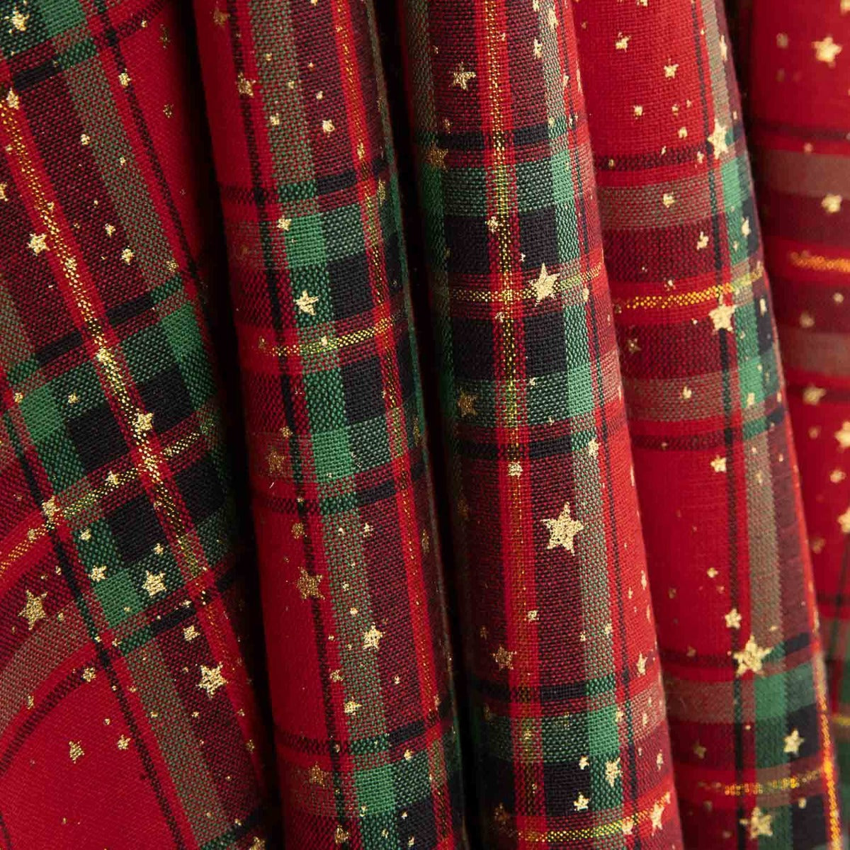 Popeline Natal Tartan Estrelas Douradas - Ribes y Casals