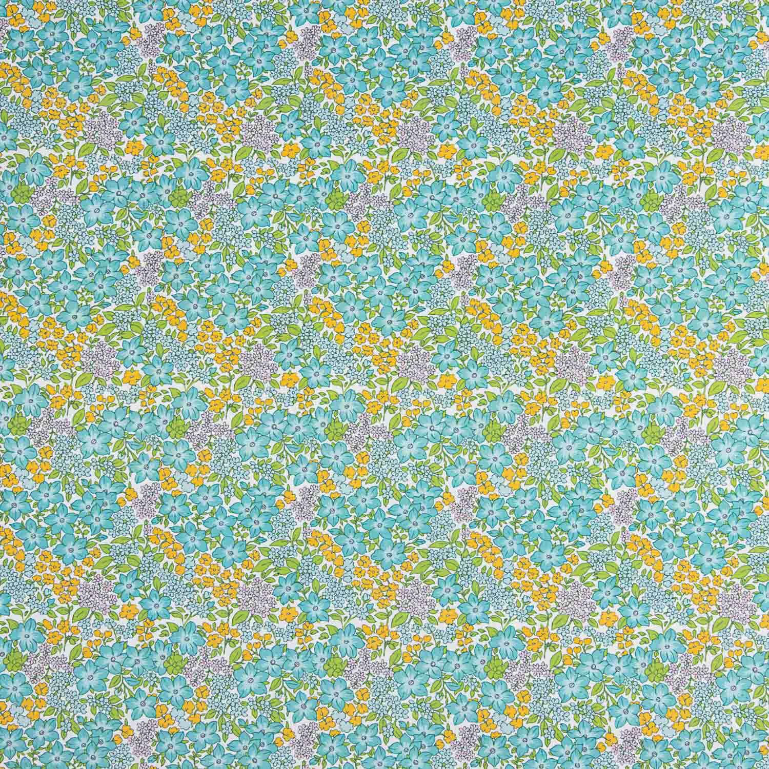 Percal estampado floral verde água e amarelo - Ribes y Casals