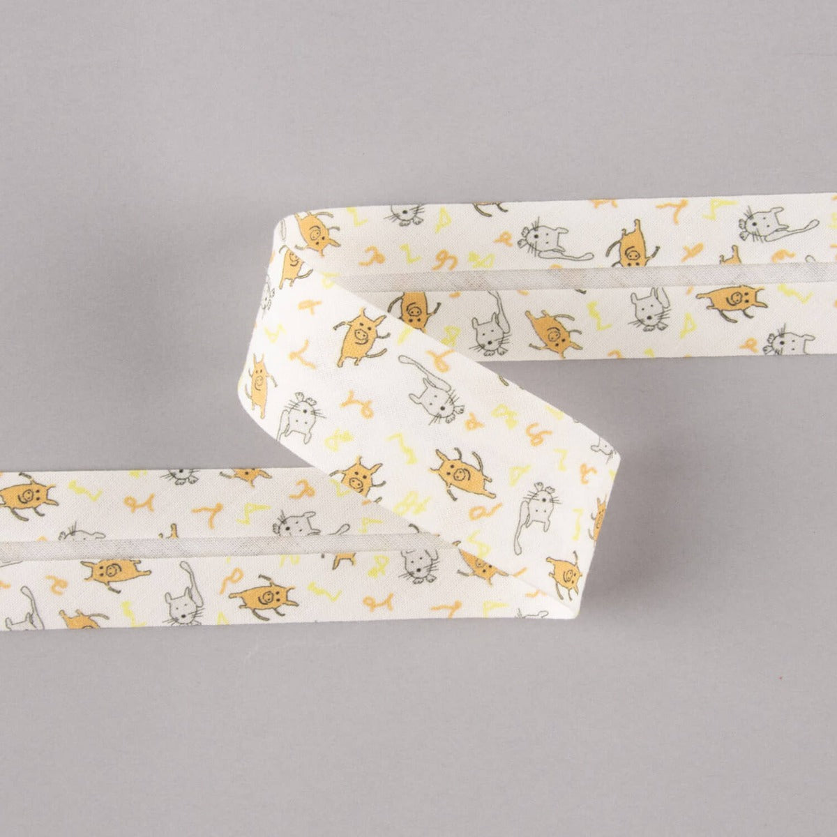 Fita Bies Porquinhos E Gatos Laranja-Cinza 30 Mm - Ribes y Casals