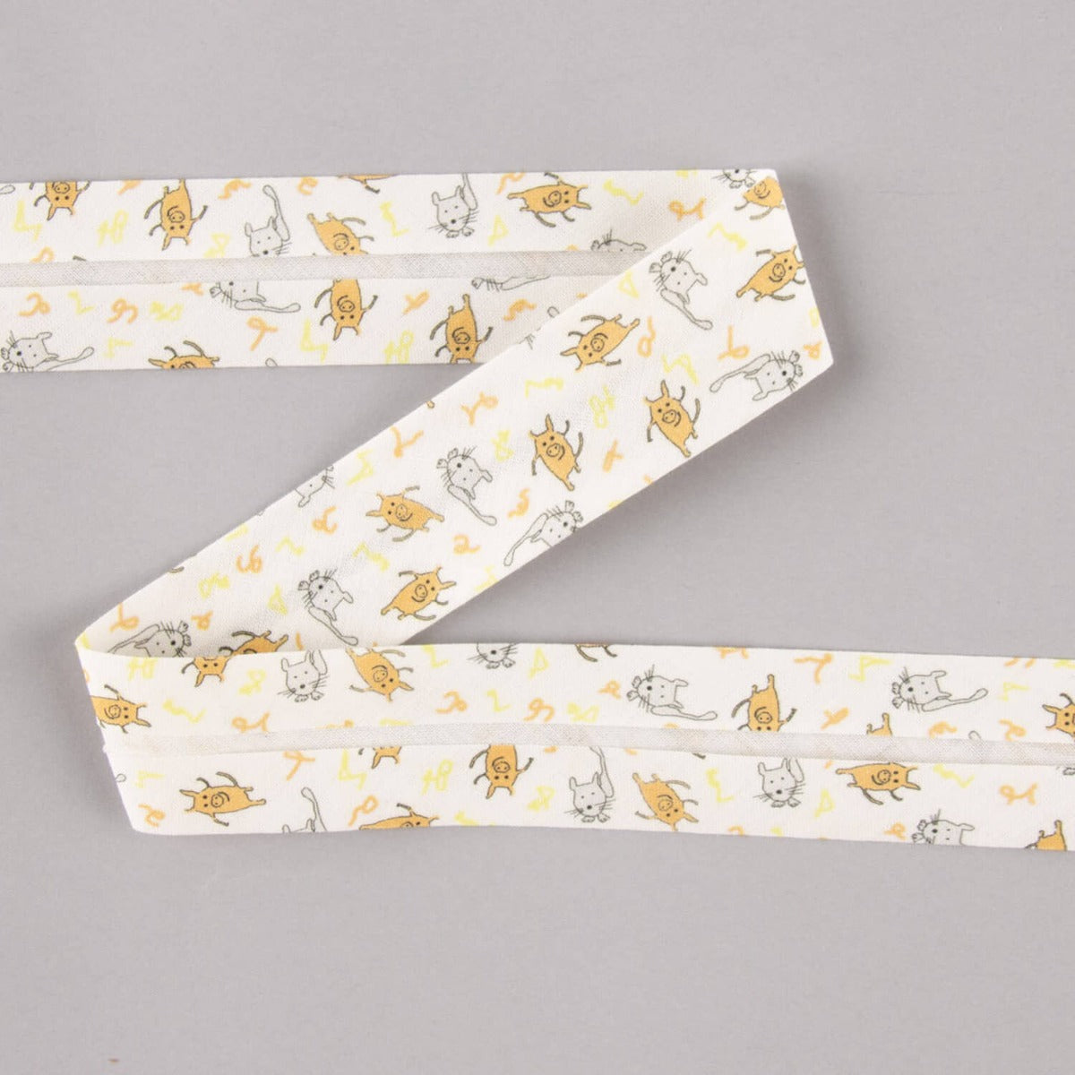 Fita Bies Porquinhos E Gatos Laranja-Cinza 30 Mm - Ribes y Casals