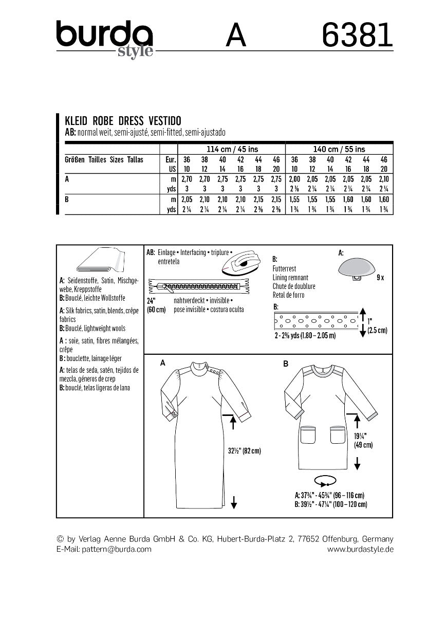 Patrón Burda 6381 Vestido - Ribes y Casals