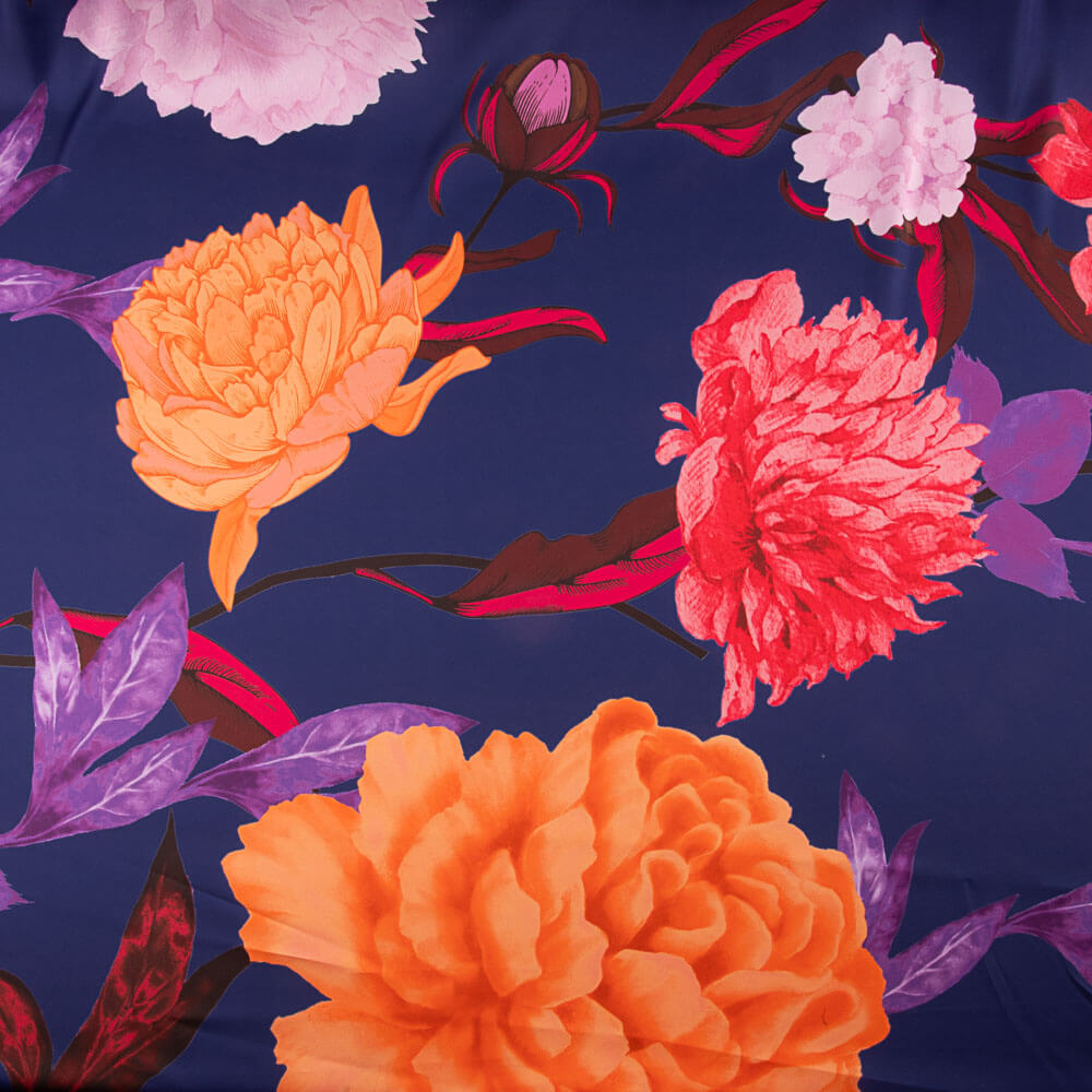 Cetim Estampado Maxi Flor Laranja - Ribes y Casals