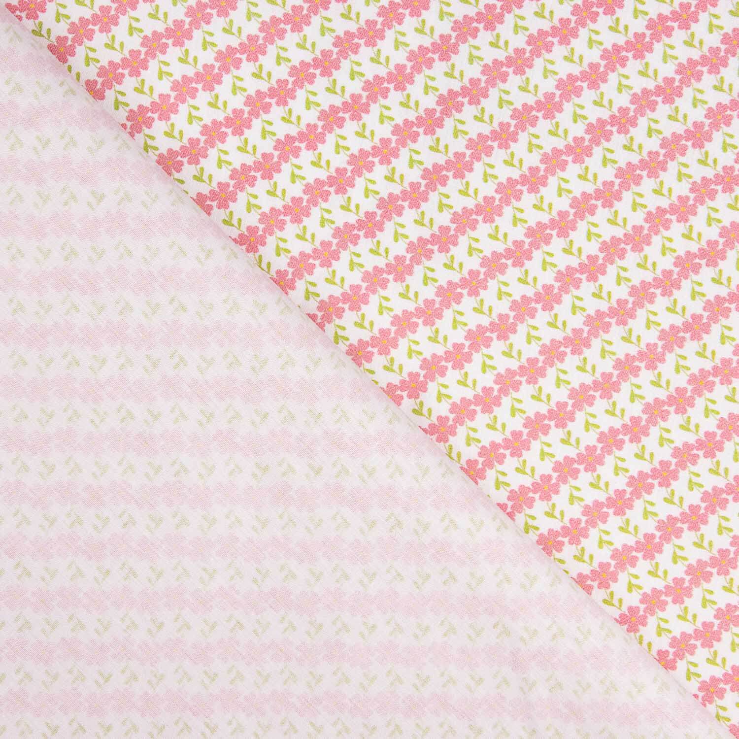 Percal estampado floral diagonal rosa - Ribes y Casals