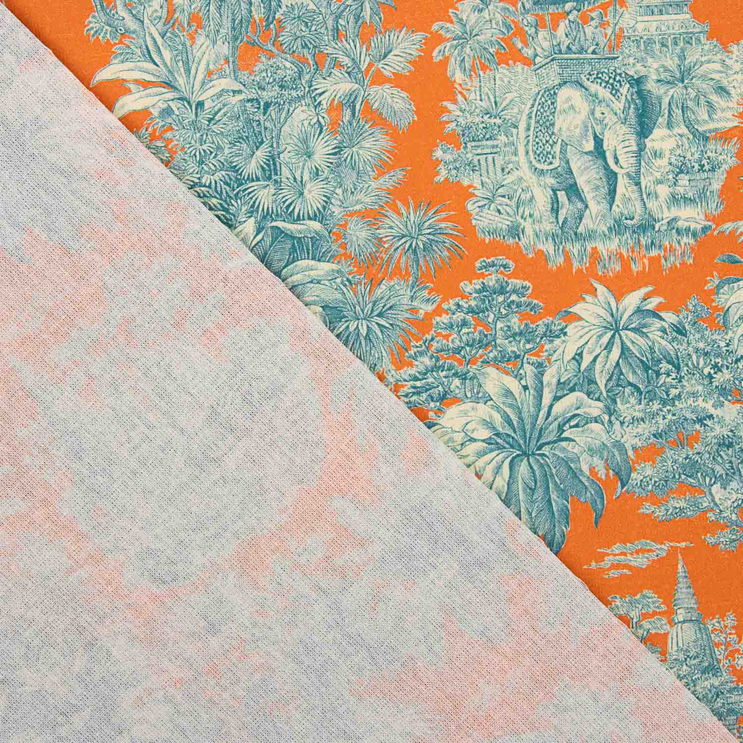 Popeline de algodão estampada com selva exótica laranja - Ribes y Casals