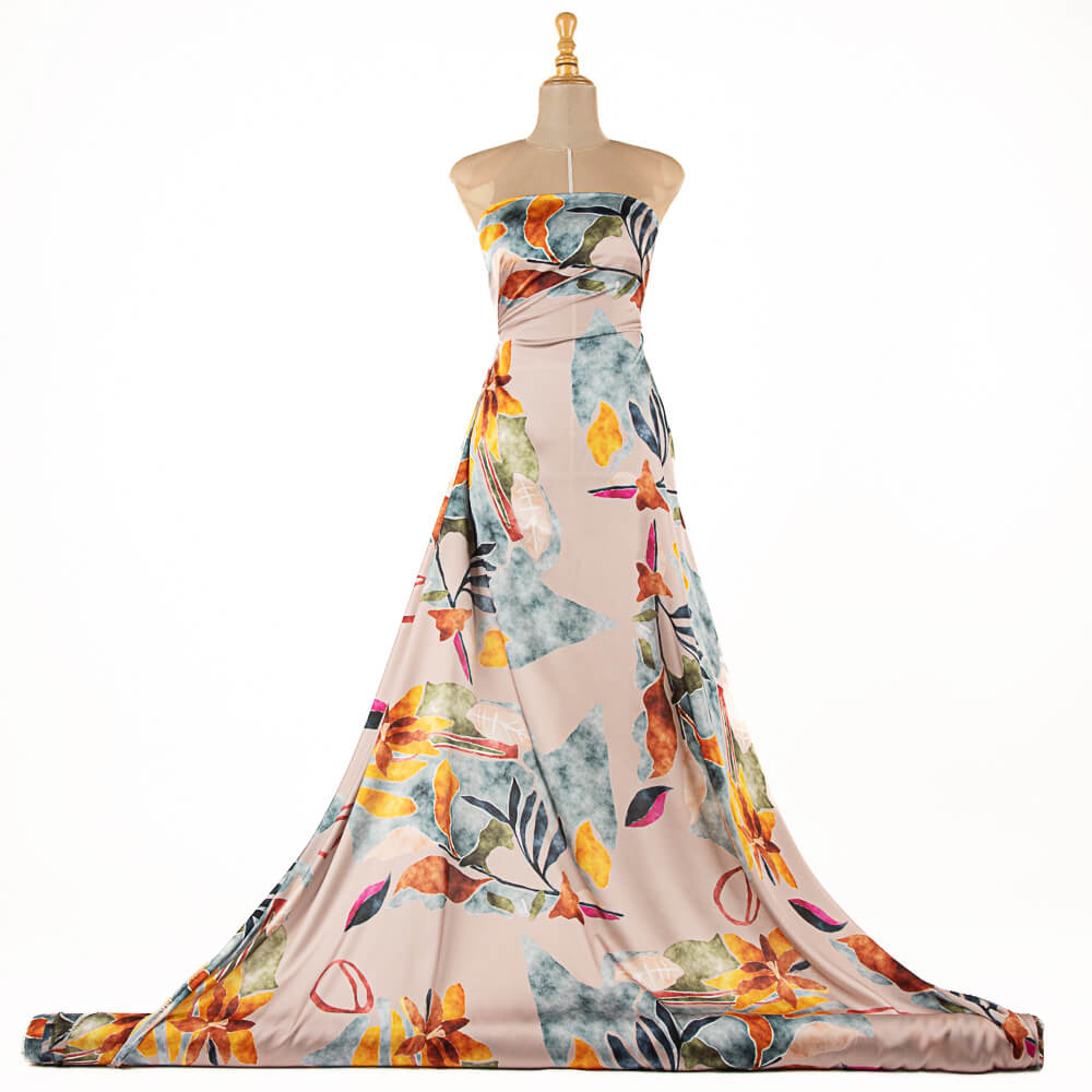 Cetim Estampado  Flor Óleo Pérola - Ribes y Casals