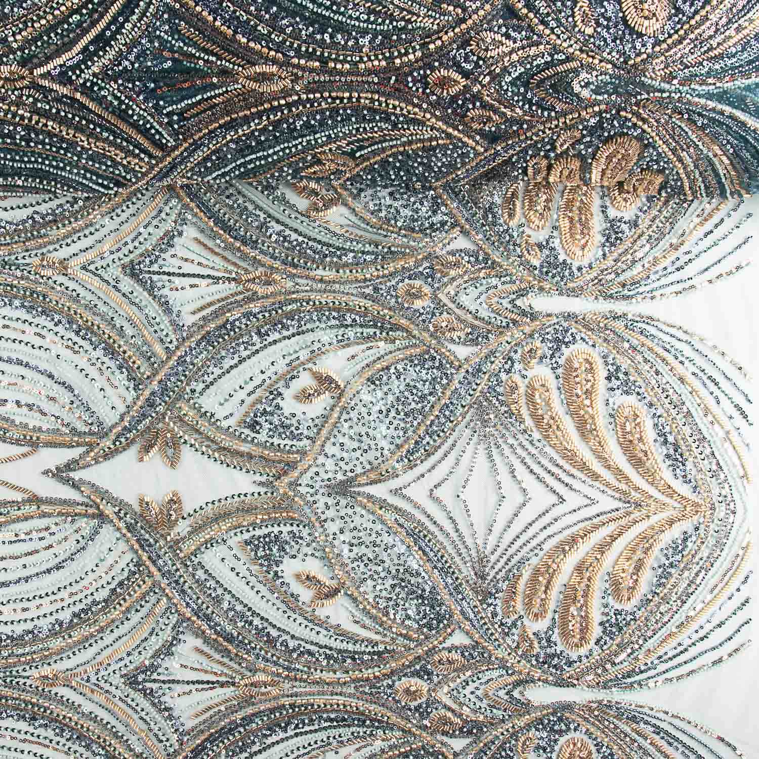 Strass Tule Azul Canard e Dourado Suave Degradê - Ribes y Casals