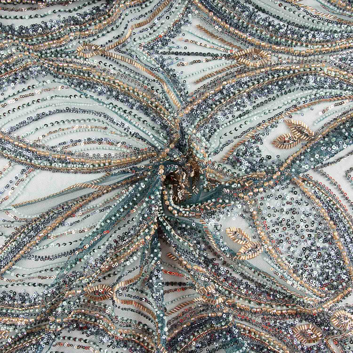 Strass Tule Azul Canard e Dourado Suave Degradê - Ribes y Casals