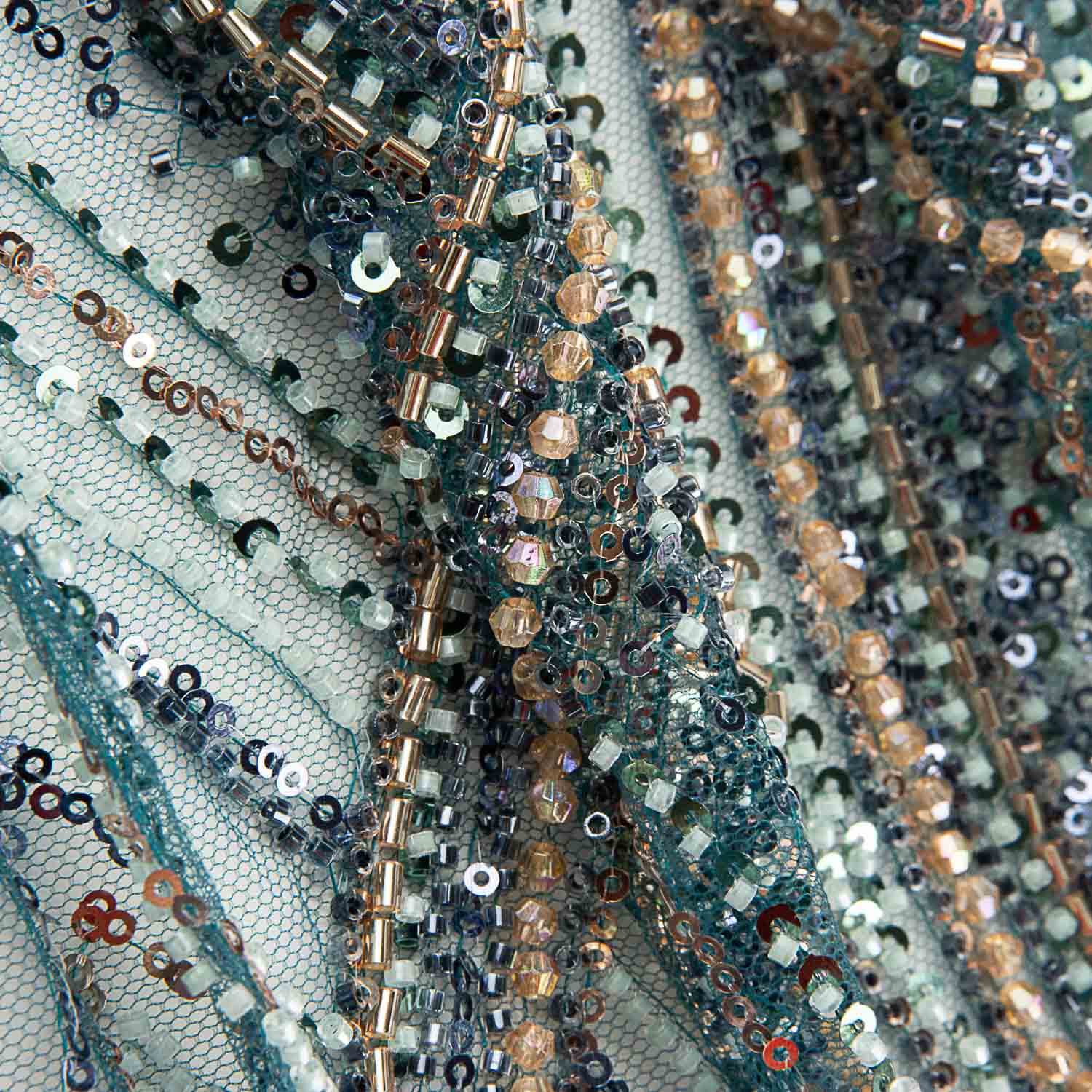 Strass Tule Azul Canard e Dourado Suave Degradê - Ribes y Casals