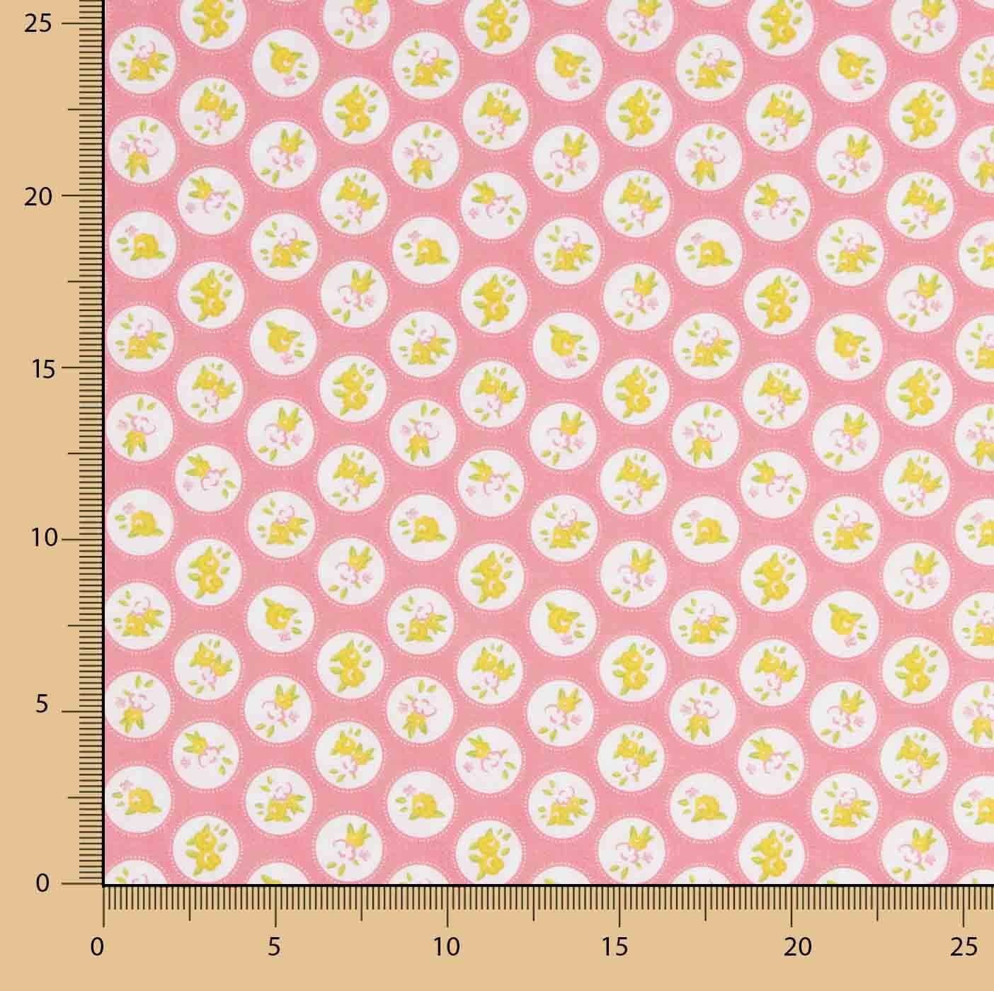 Percal estampado coelhinhos círculo rosa - Ribes y Casals