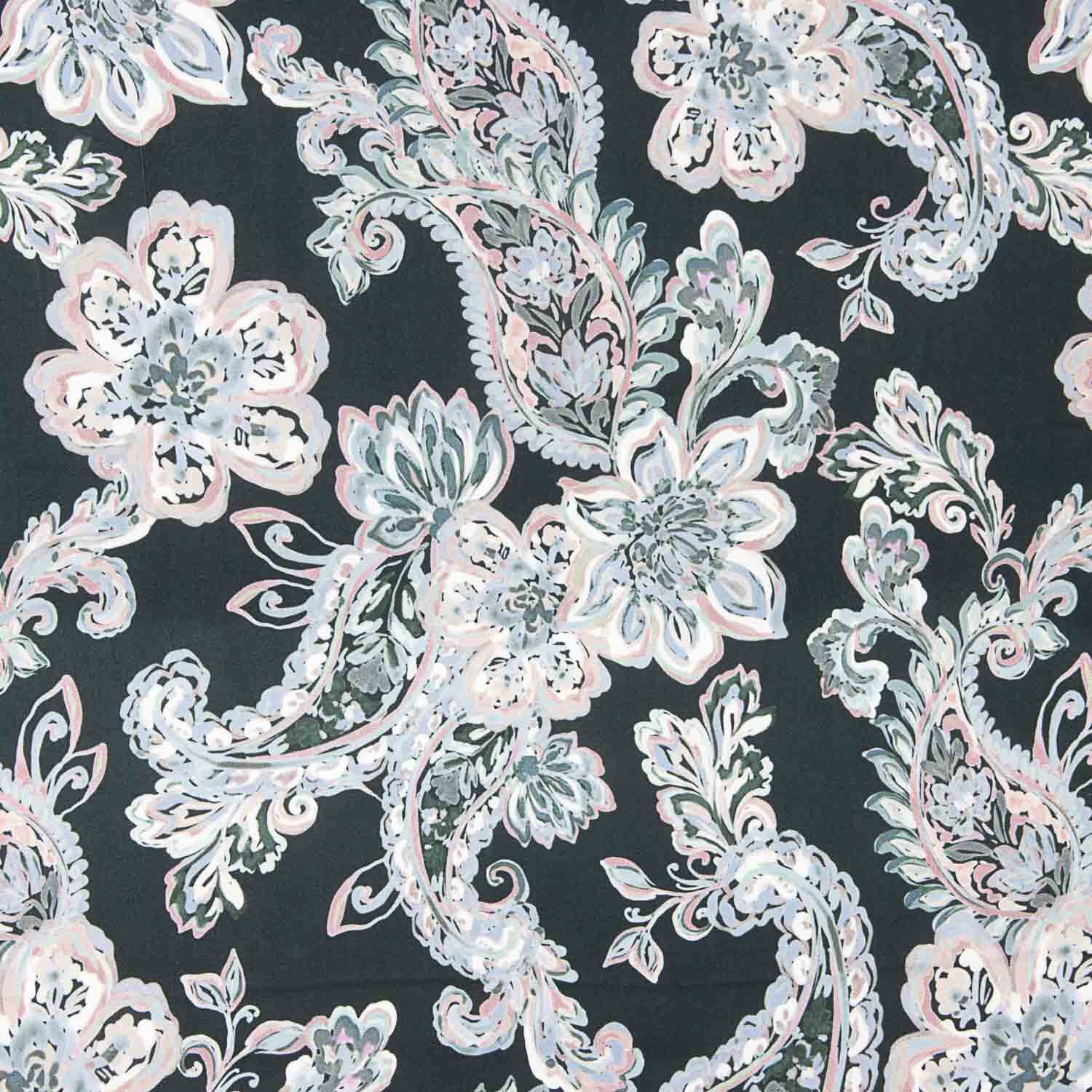 Caxemira de viscose acetinada com padrão floral azul e rosa - Ribes y Casals