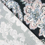 Caxemira de viscose acetinada com padrão floral azul e rosa - Ribes y Casals