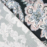 Caxemira de viscose acetinada com padrão floral azul e rosa - Ribes y Casals