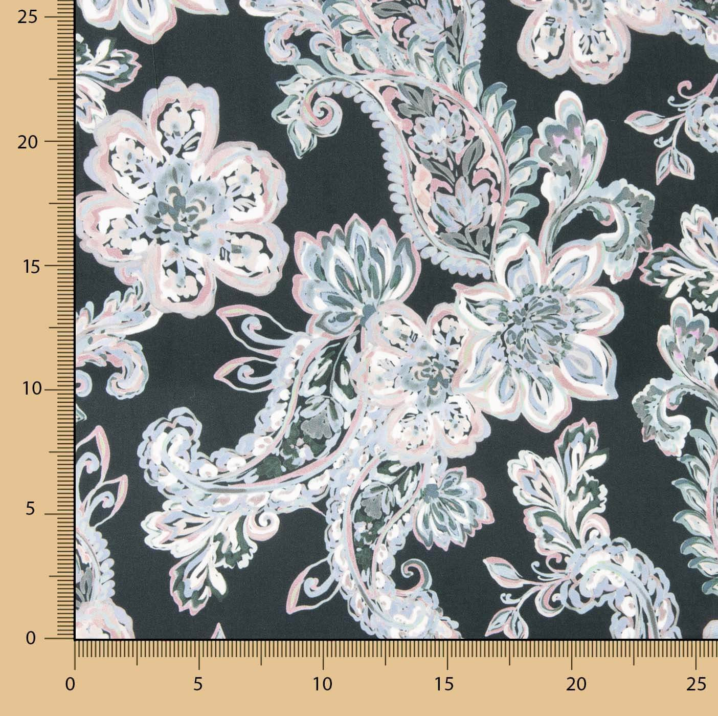 Caxemira de viscose acetinada com padrão floral azul e rosa - Ribes y Casals