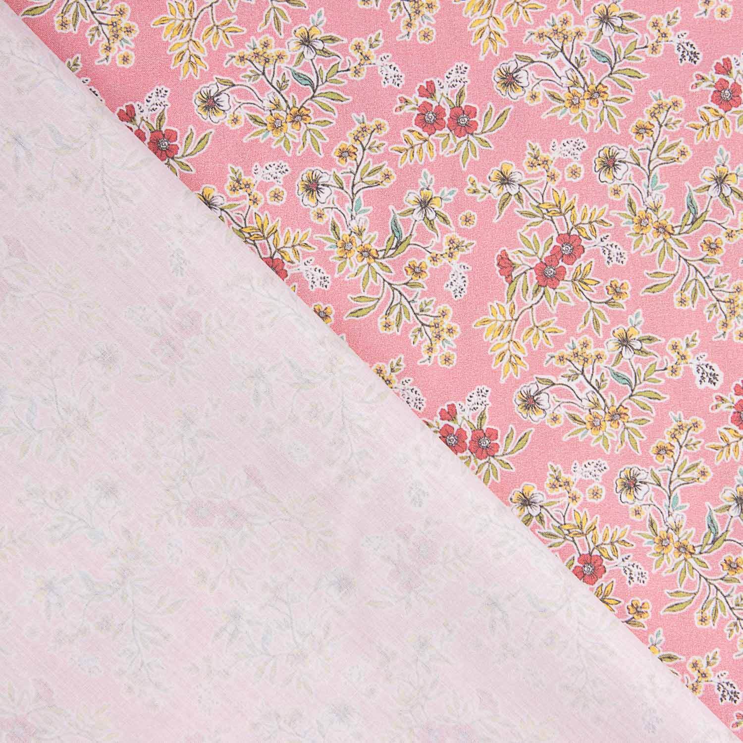 Percal estampado com ramos de flores sobre fundo rosa - Ribes y Casals