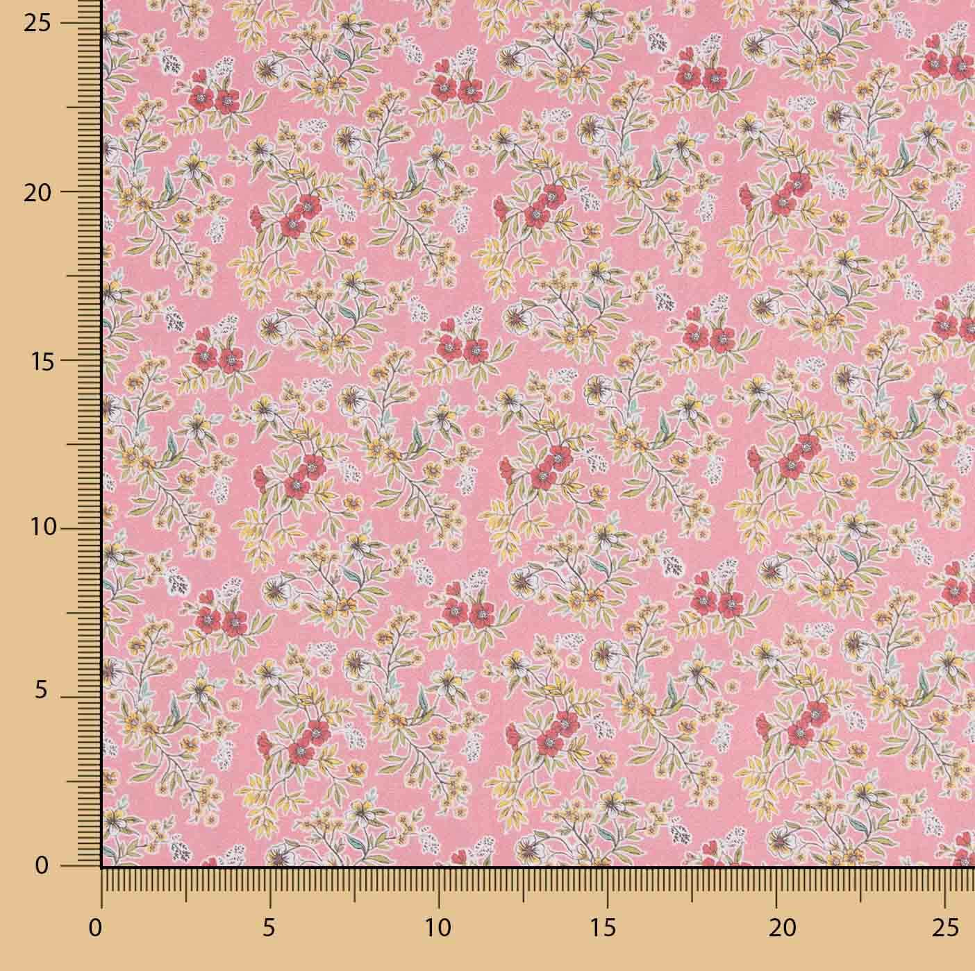 Percal estampado com ramos de flores sobre fundo rosa - Ribes y Casals