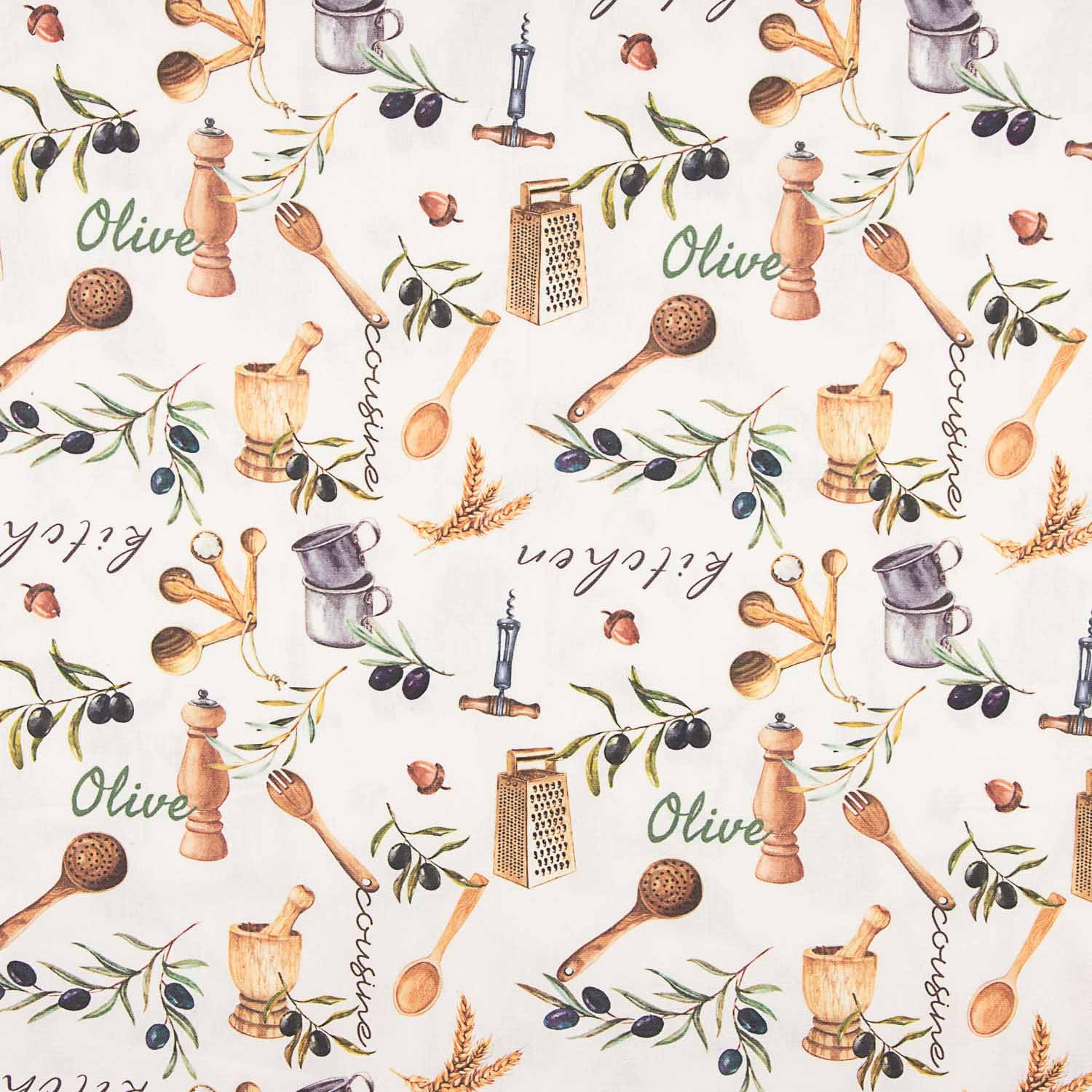 Lona Panamá Estampada Cozinha Olive Mediterrânea - Ribes y Casals