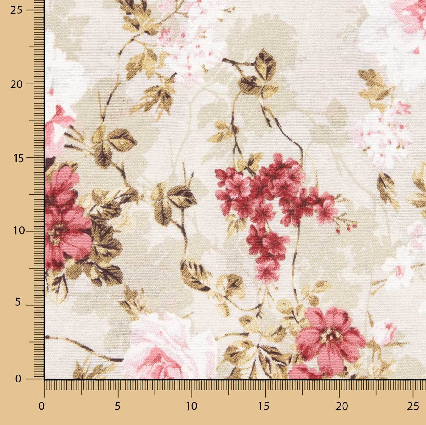 Loneta estampada floral em rosa e grená - Ribes y Casals