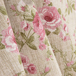 Loneta estampada com rosas, fundo rosa e efeito de tecido de linho - Ribes y Casals