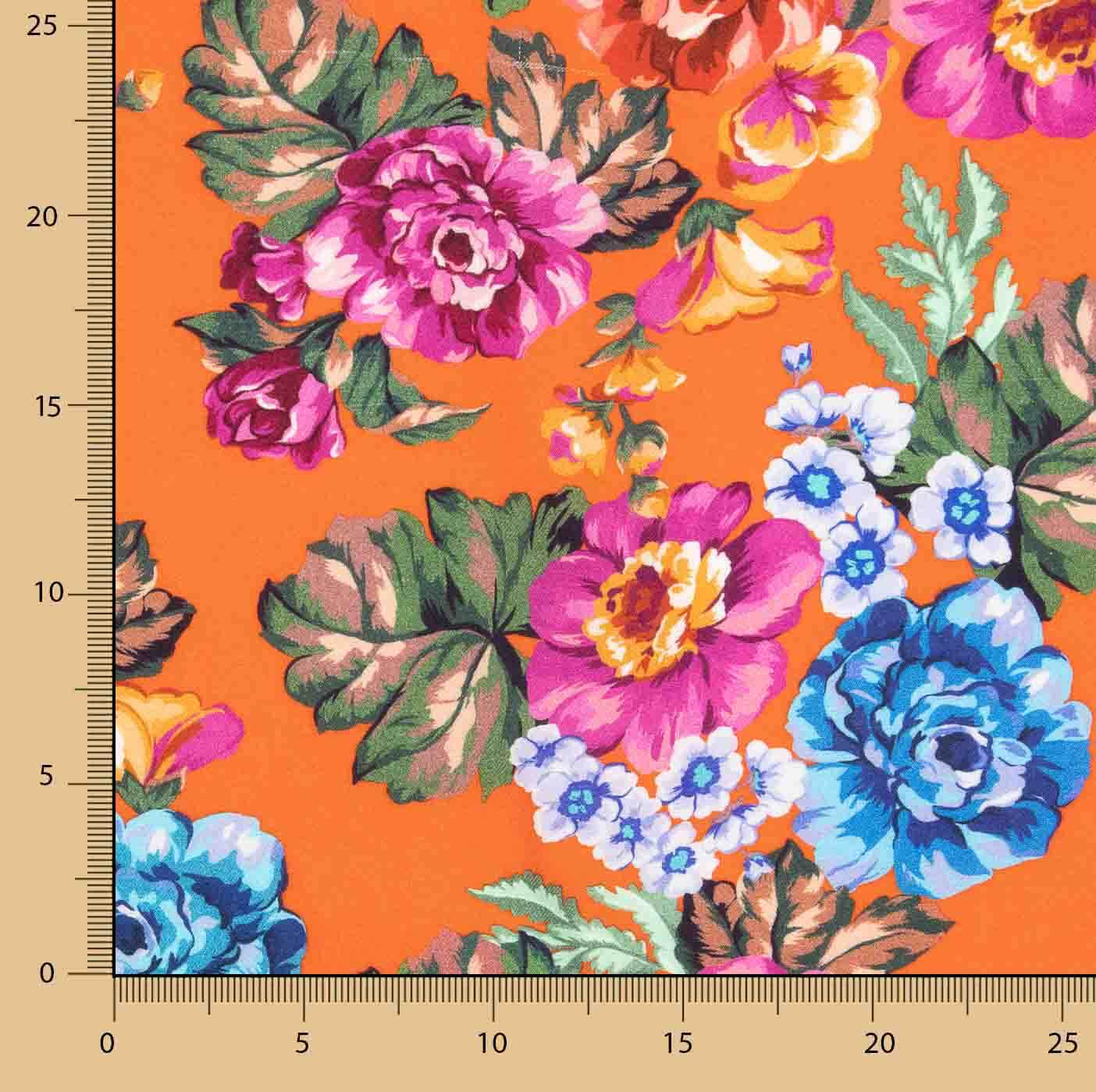 Viscose estampada com flores de jardim Coralia - Ribes y Casals