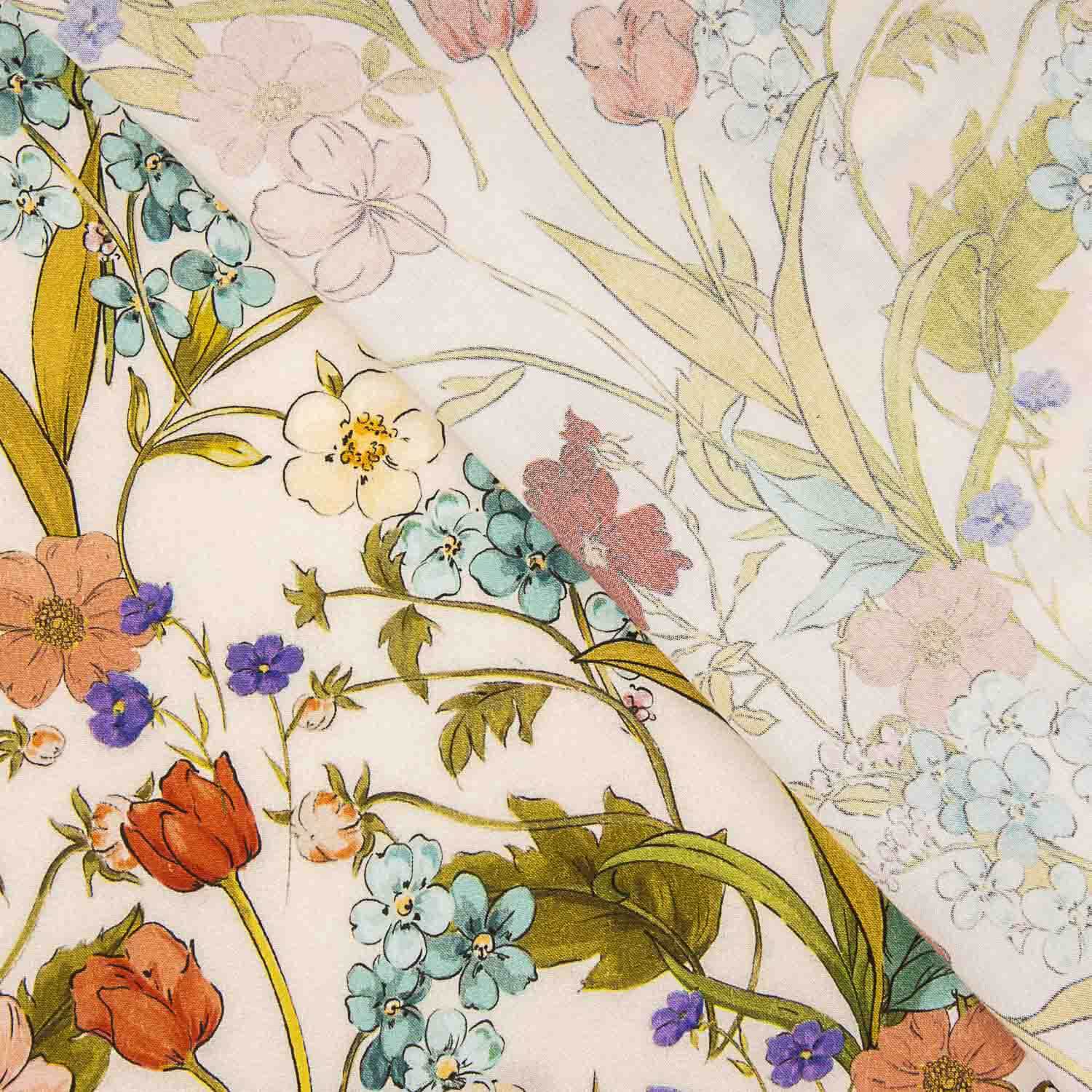 Retalho de viscose estampado com delicadas flores botânicas - Várias medidas x largura de 140 cm - Ribes y Casals