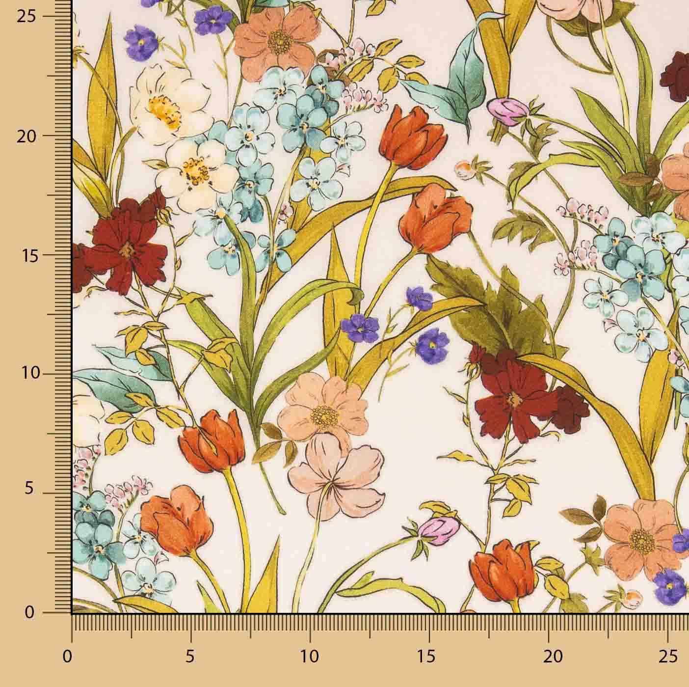 Retalho de viscose estampado com delicadas flores botânicas - Várias medidas x largura de 140 cm - Ribes y Casals