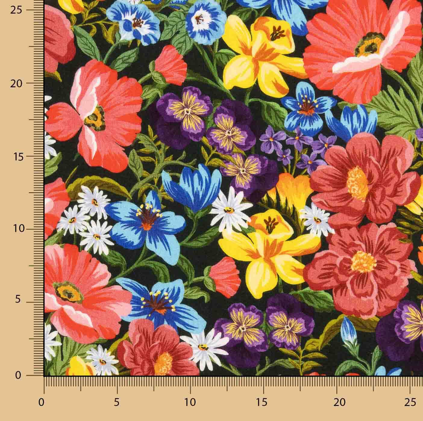 Viscose estampada com flores silvestres vibrantes - Ribes y Casals