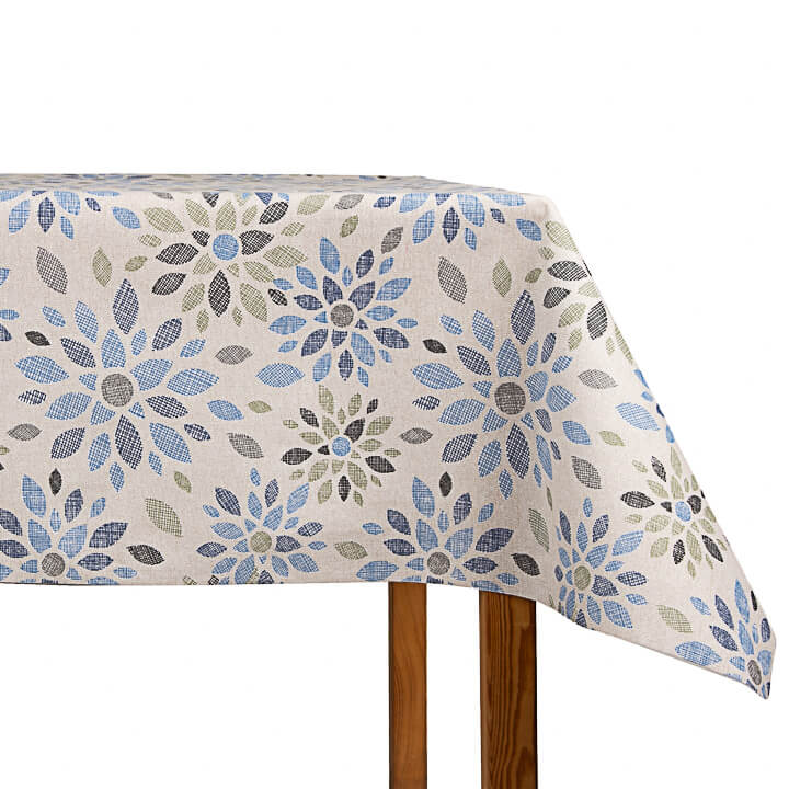 Toalha de Mesa Resinada com Padrão de Flores em Mosaico Azul - Ribes y Casals