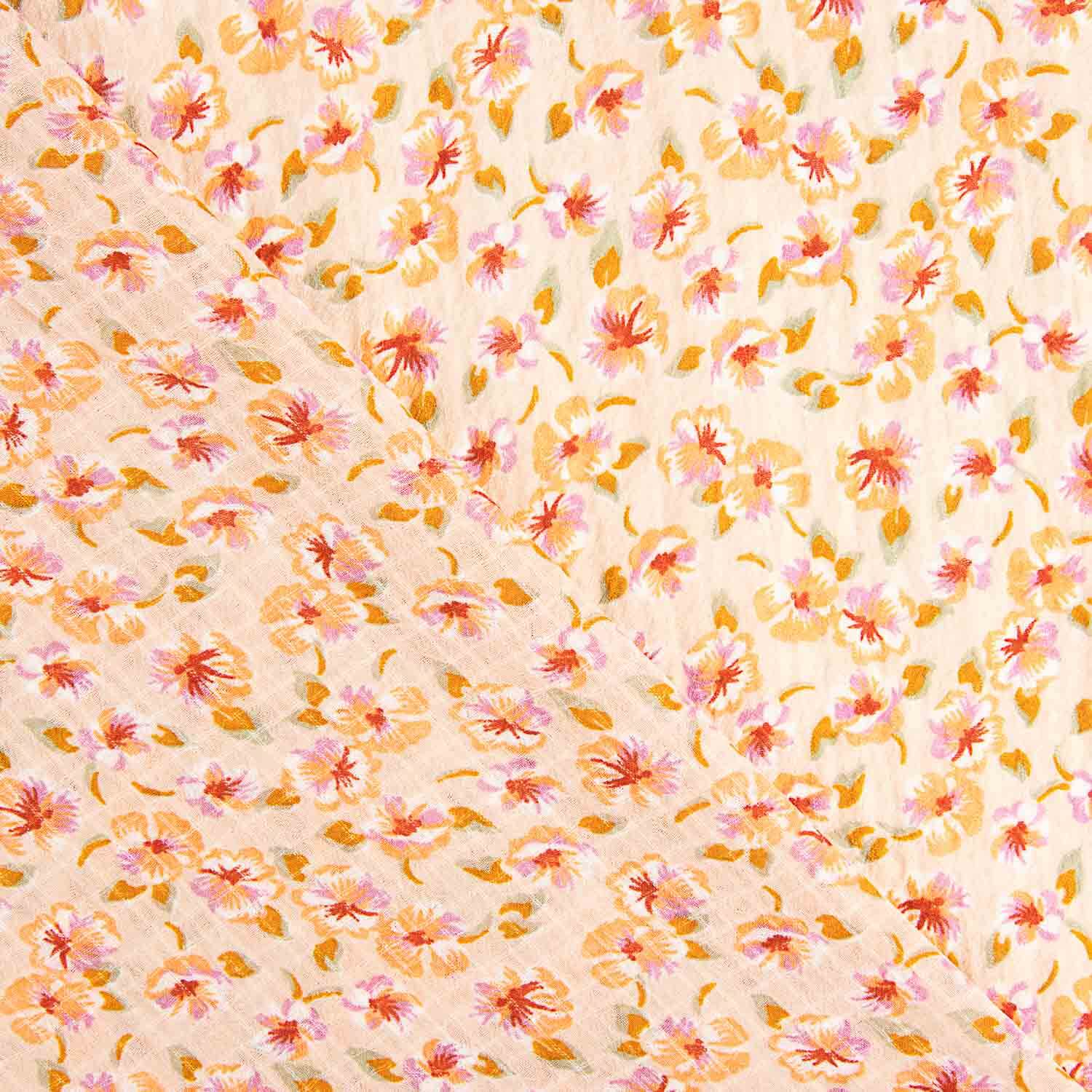 Bambula de Poliéster com Estampado de Flor Silvestre Pêssego - Ribes y Casals