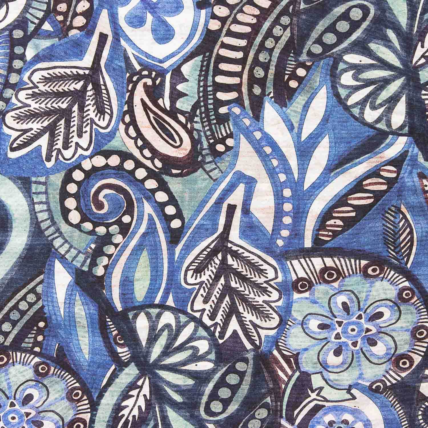 Caxemira Artística de Viscose Acetinada Azul - Ribes y Casals