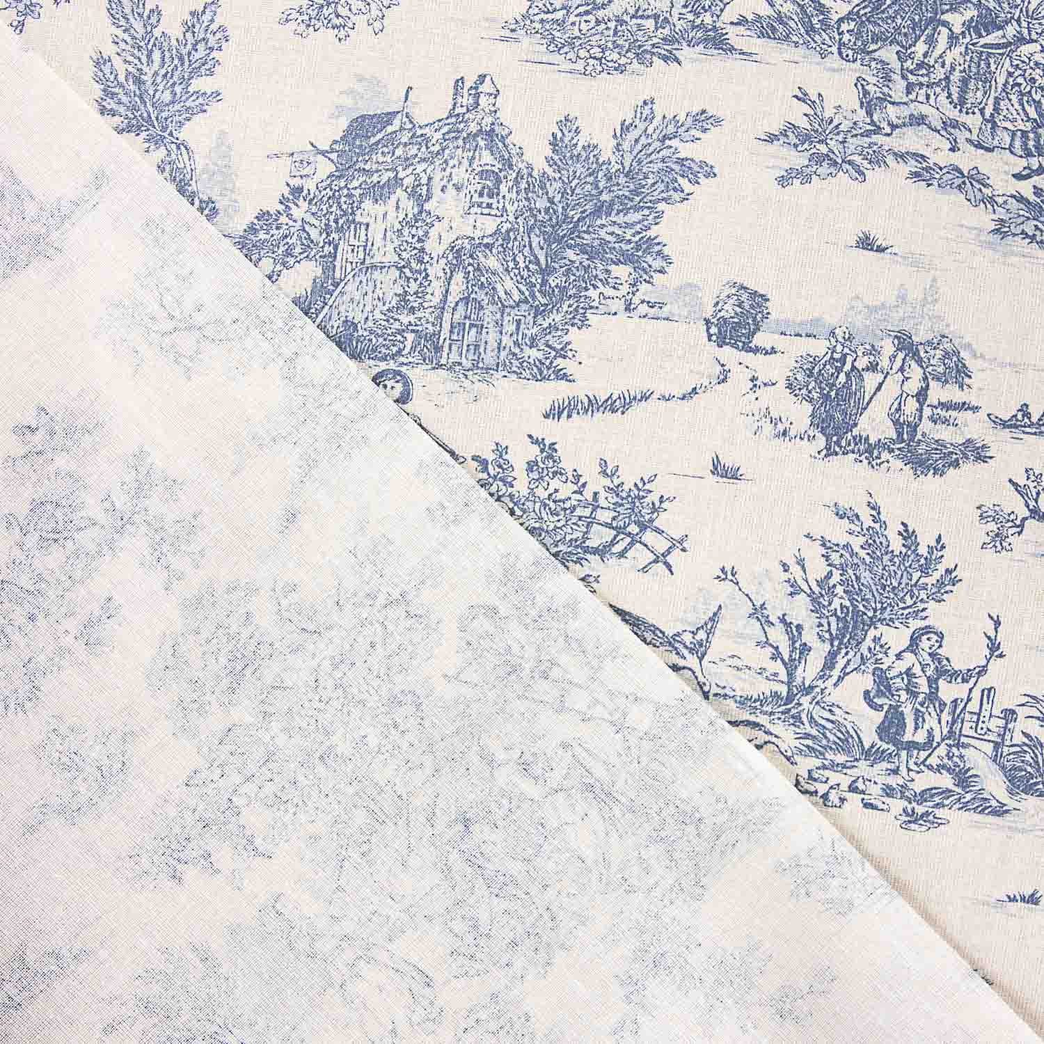 Algodão Revestido Toile de Jouy Azul e Branco - Ribes y Casals