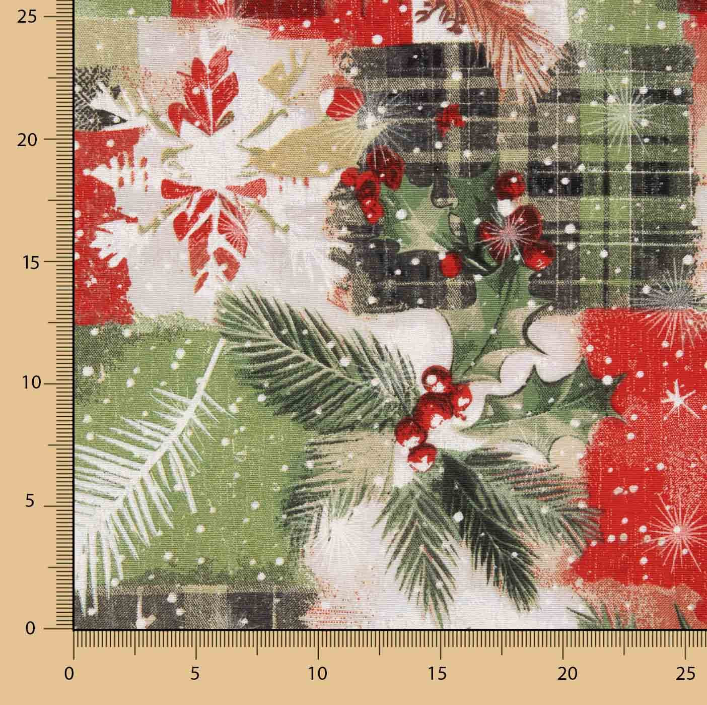 Loneta estampada com motivos natalícios em patchwork escocês - Ribes y Casals